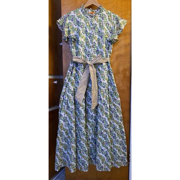 Oliphant White Ruffle Collar flutter sleeve Lupina Floral maxi dress size XXL - Picture 2 of 11